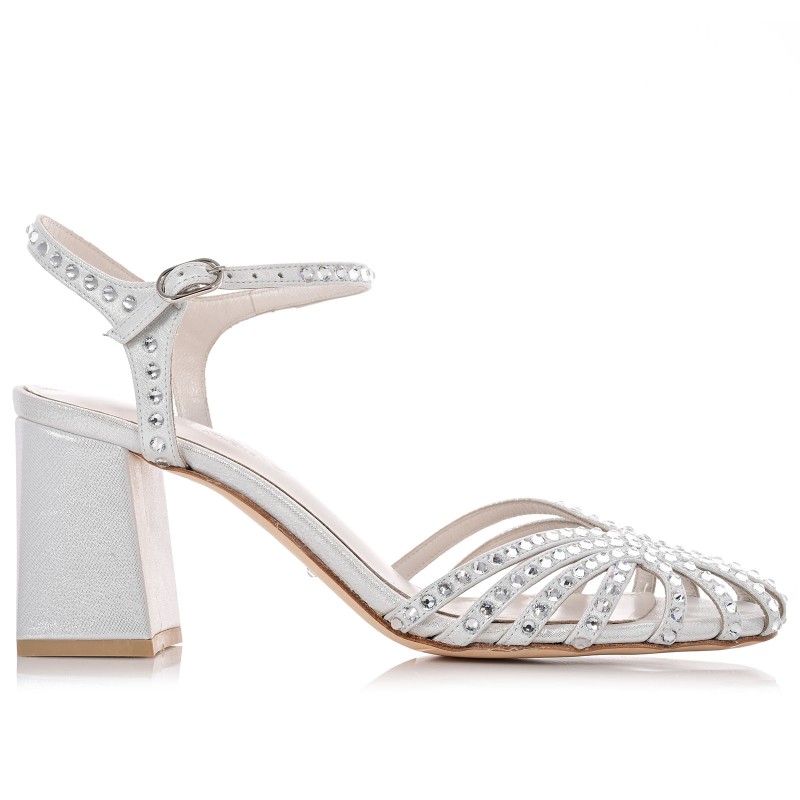 Bridal Silver Iridescent Sandals with Block Heel