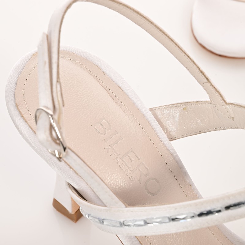 White Satin Silk Bridal Sandals with 7.5cm Heel