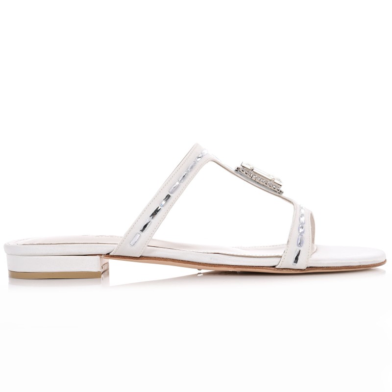 White Satin Silk Bridal Sandals with 1.5cm Heel