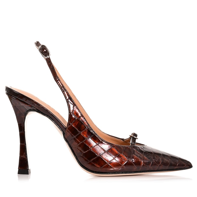 Women Pumps Brown Leather Metallic