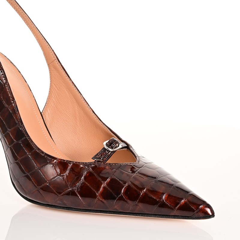 Women Pumps Brown Leather Metallic