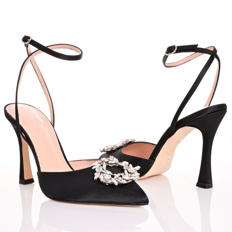 Women Black Satin Pumps