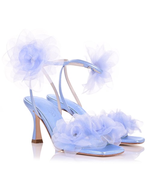 Bridal Sandals Sky Blue Metallic Leather