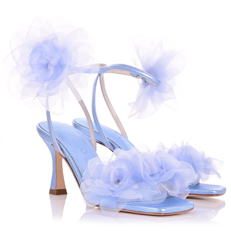 Bridal Sandals Sky Blue Metallic Leather