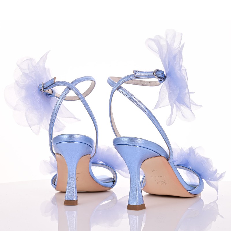 Bridal Sandals Sky Blue Metallic Leather