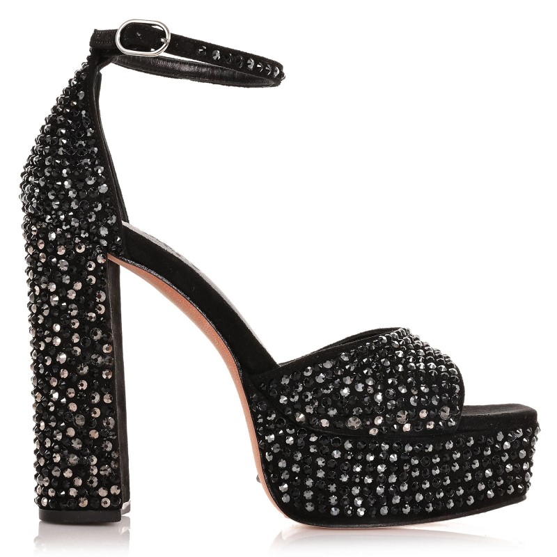 Women Sandals Black Suede Leather