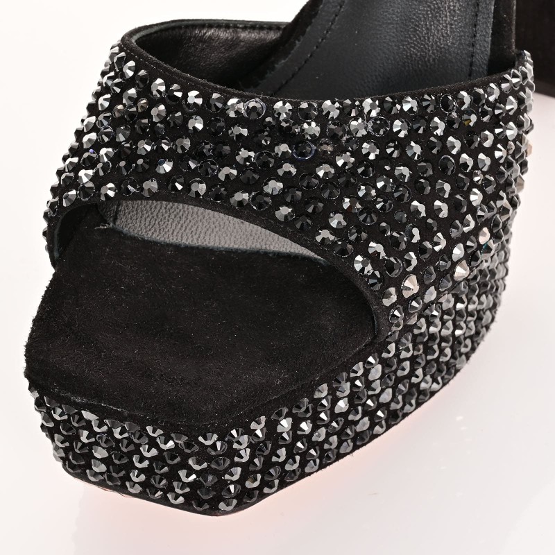 Women Sandals Black Suede Leather