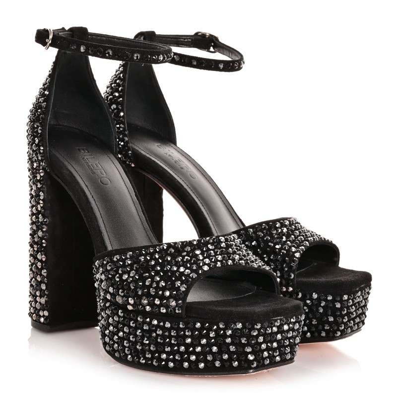 Women Sandals Black Suede Leather