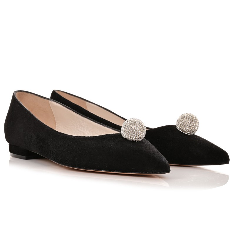 Women Black Suede Ballet Flats