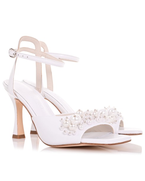 White Leather Bridal Sandals