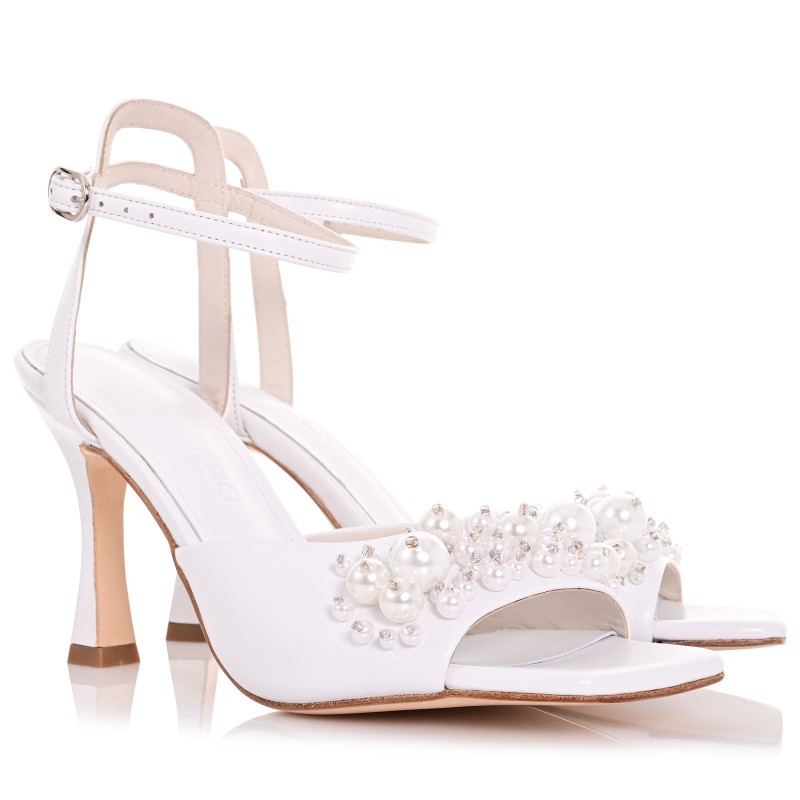 White Leather Bridal Sandals