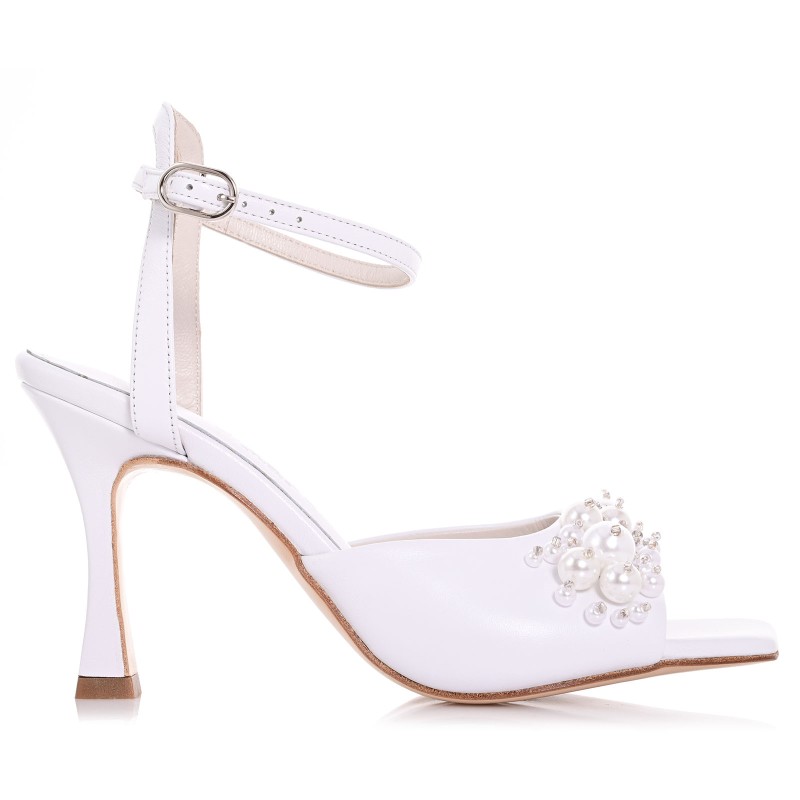 White Leather Bridal Sandals