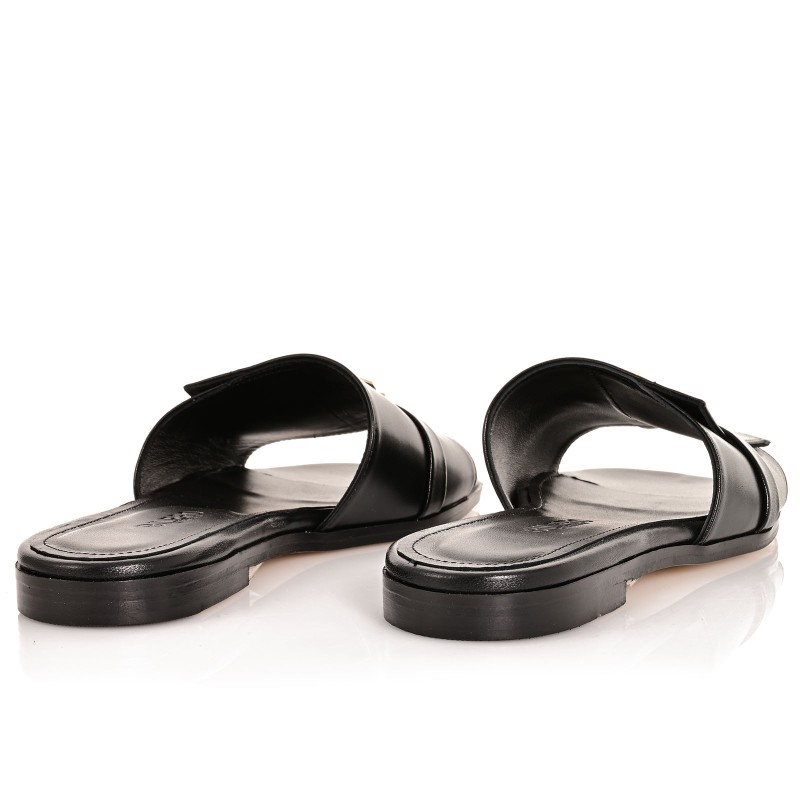 Women Mules Flats Black Leather