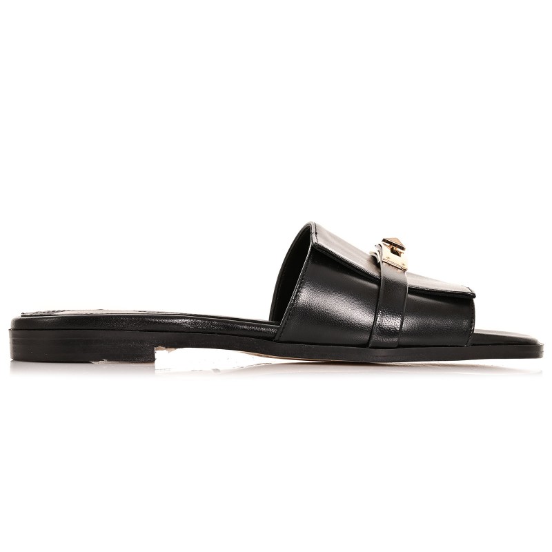Women Mules Flats Black Leather