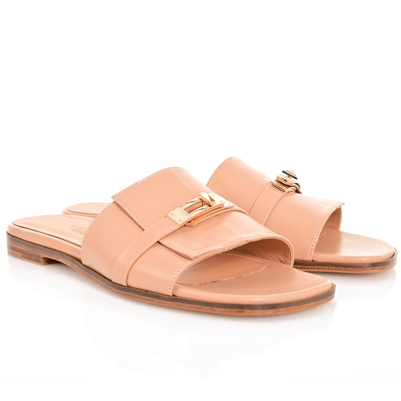 Γυναικεία Mules Flats Μπισκοτί Δέρμα