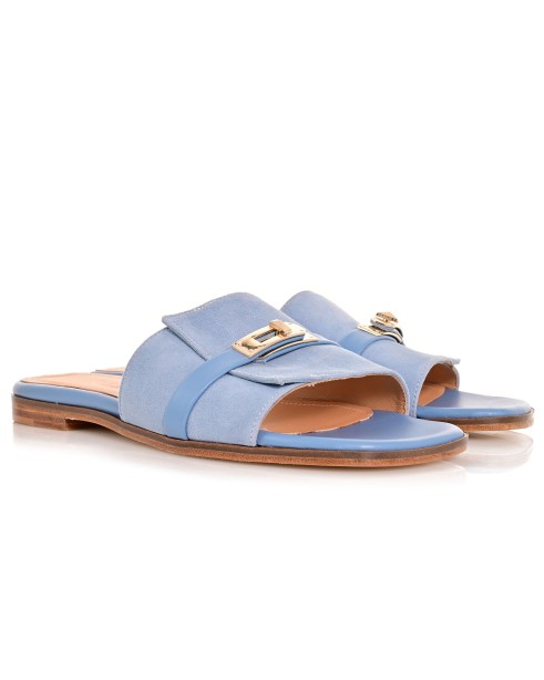 Women Mules Flats Baby Blue Leather