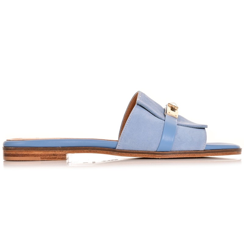 Women Mules Flats Baby Blue Leather