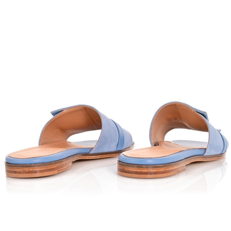Women Mules Flats Baby Blue Leather