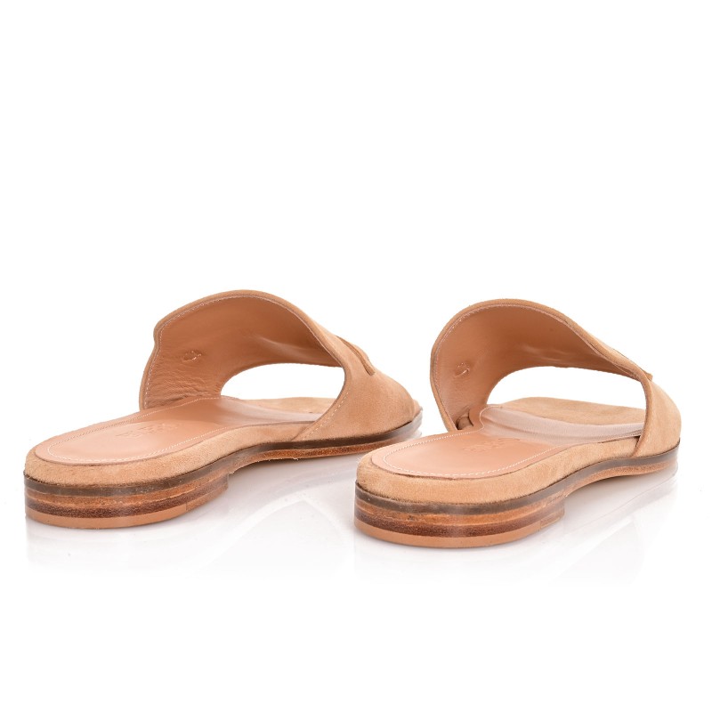 Women Mules Beige Leather Suede