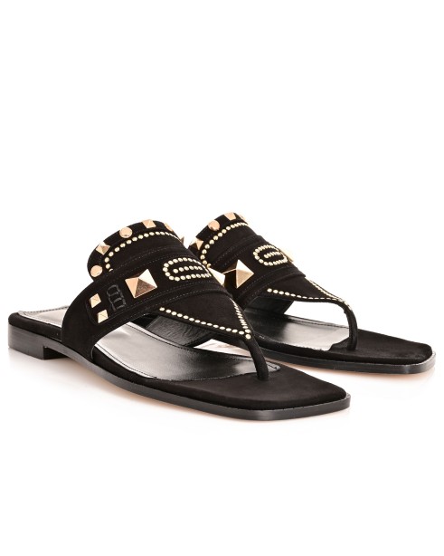 Women Sandals Black Leather Suede