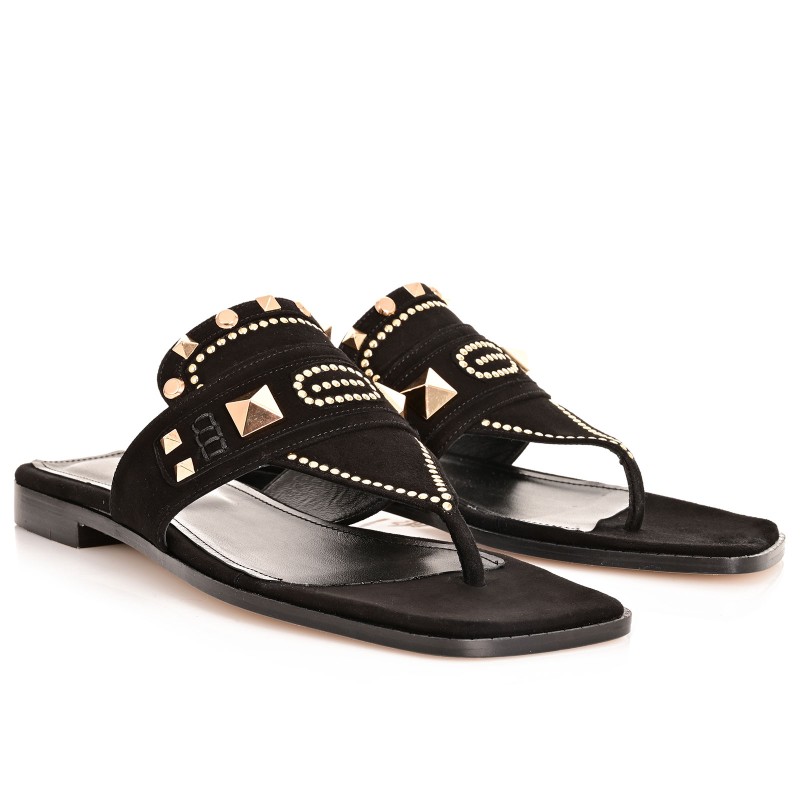 Women Sandals Black Leather Suede