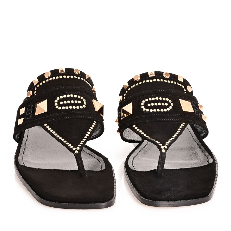 Women Sandals Black Leather Suede