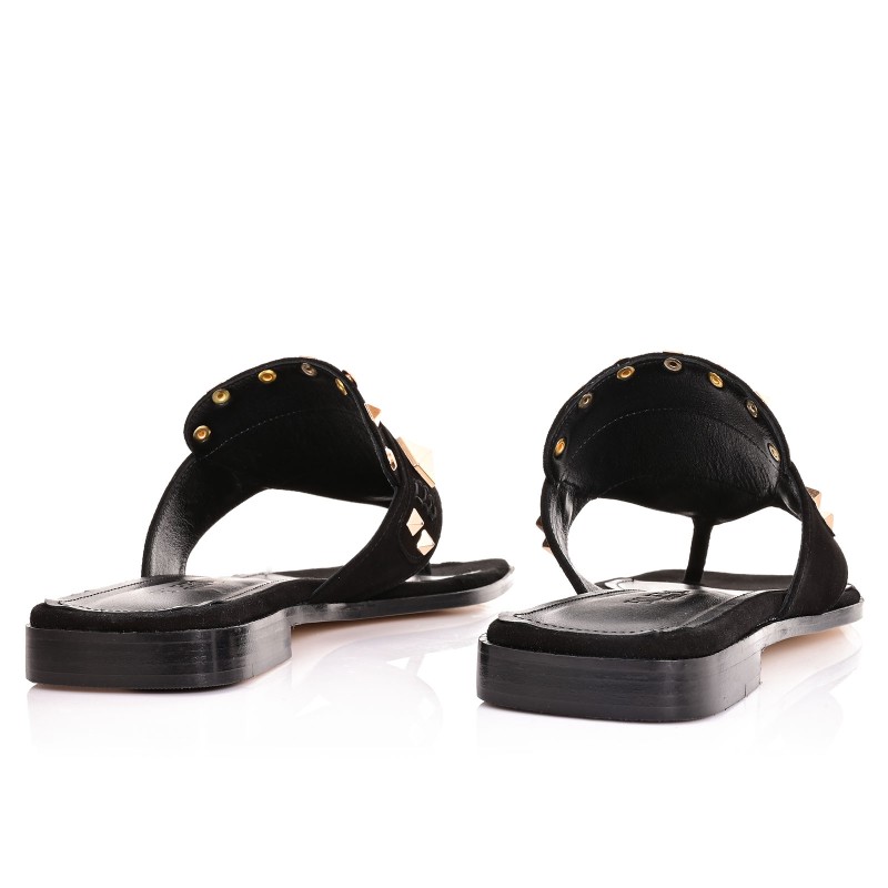 Women Sandals Black Leather Suede