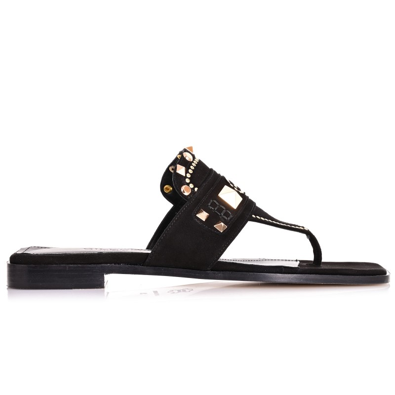 Women Sandals Black Leather Suede