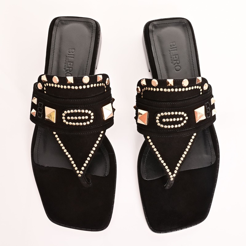 Women Sandals Black Leather Suede