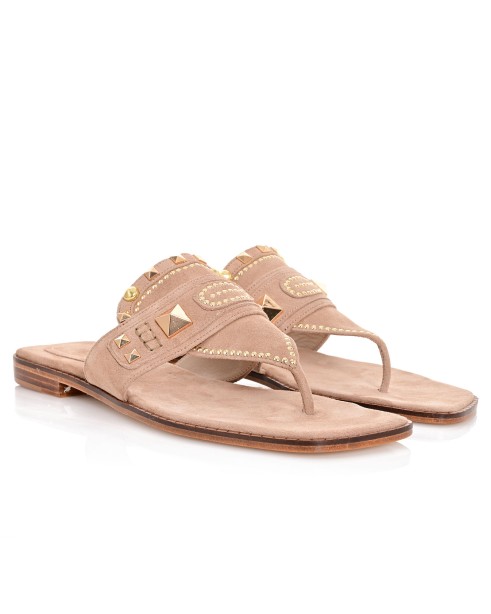 Women Sandals Beige Leather Suede