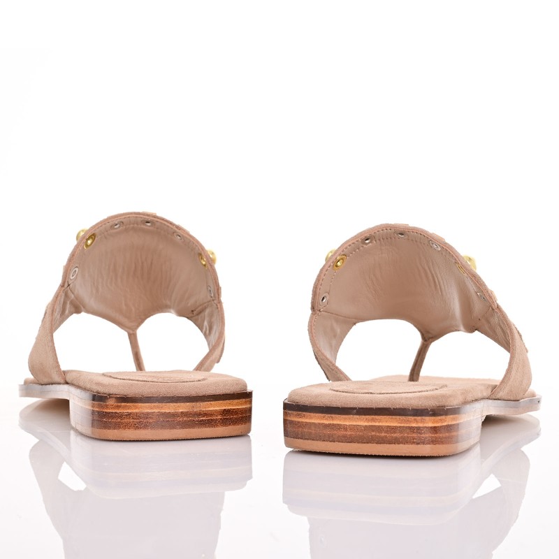 Women Sandals Beige Leather Suede