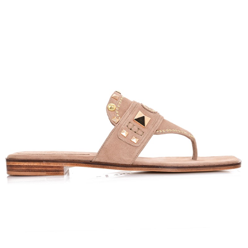 Women Sandals Beige Leather Suede