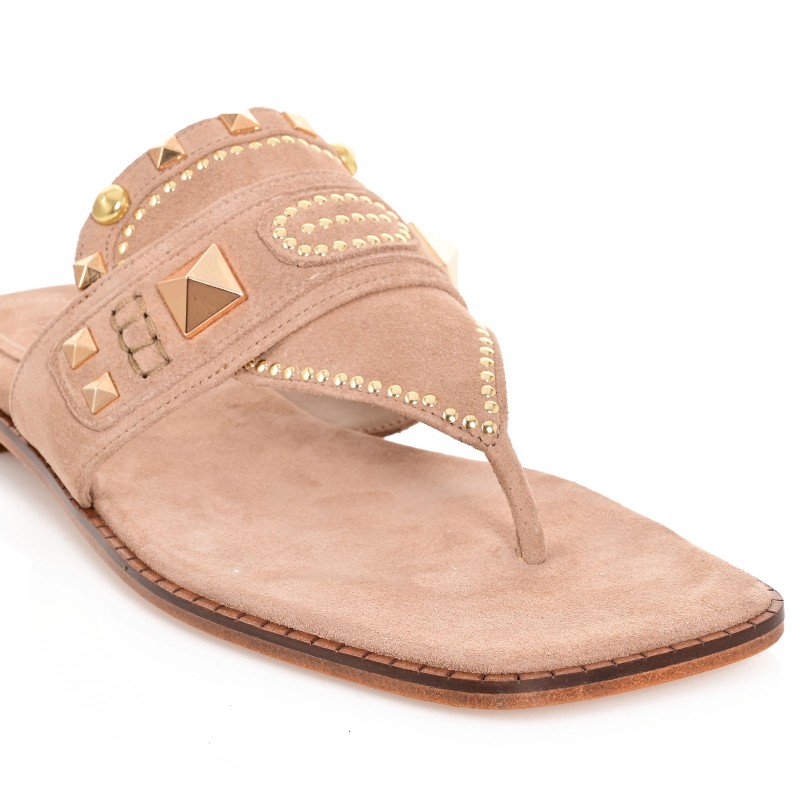 Women Sandals Beige Leather Suede