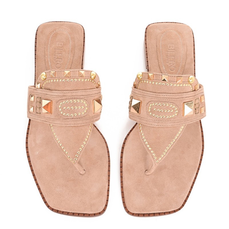 Women Sandals Beige Leather Suede