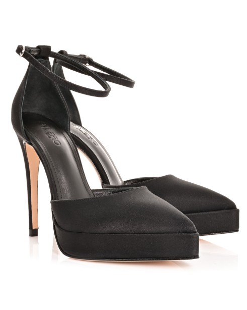 Women Black Satin Pumps