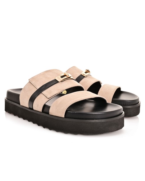 Women's Beige Suede Leather Sandals