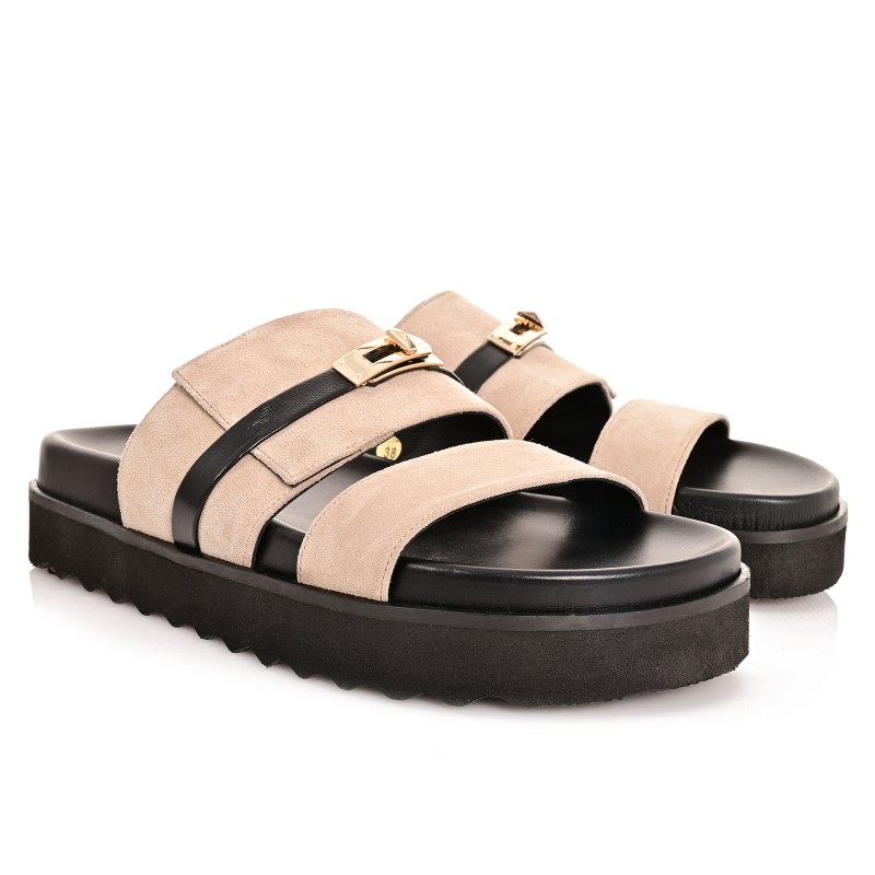 Women's Beige Suede Leather Sandals