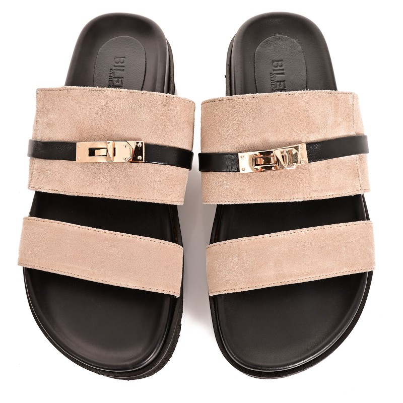 Women's Beige Suede Leather Sandals
