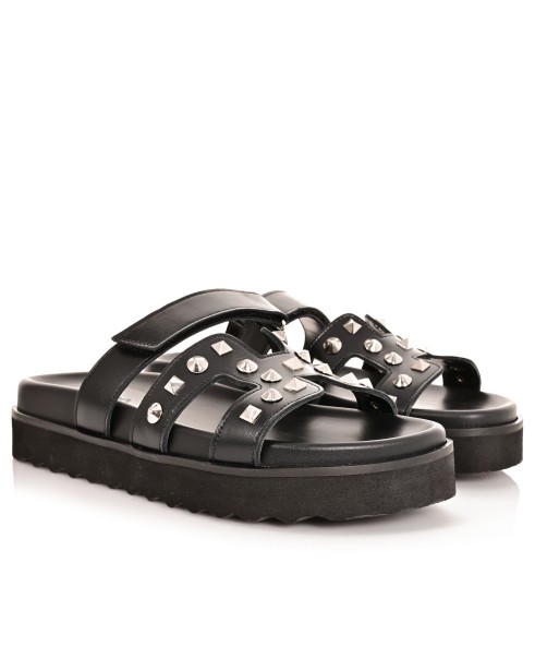 Women's Black Leather Sandals
