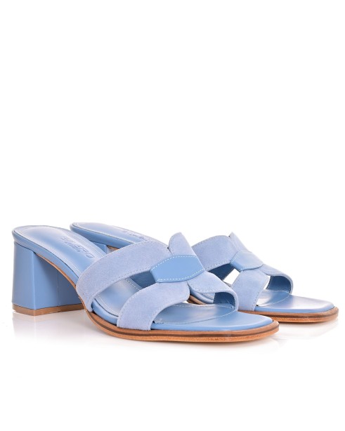 Women's Baby Blue Leather Mules