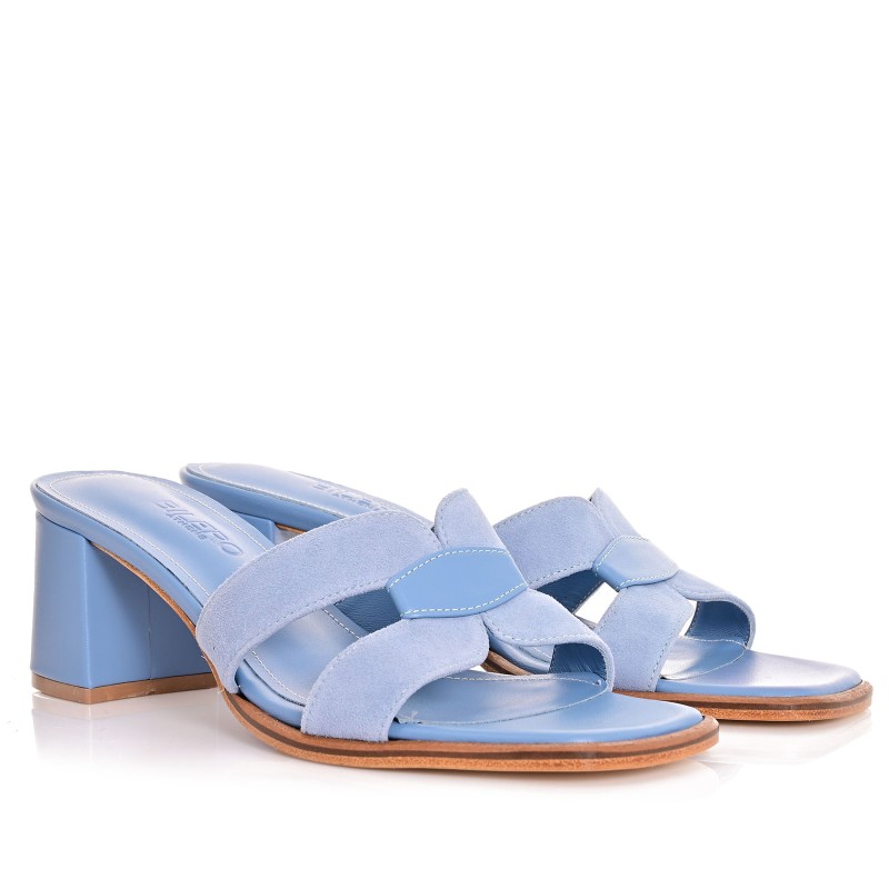 Women's Baby Blue Leather Mules