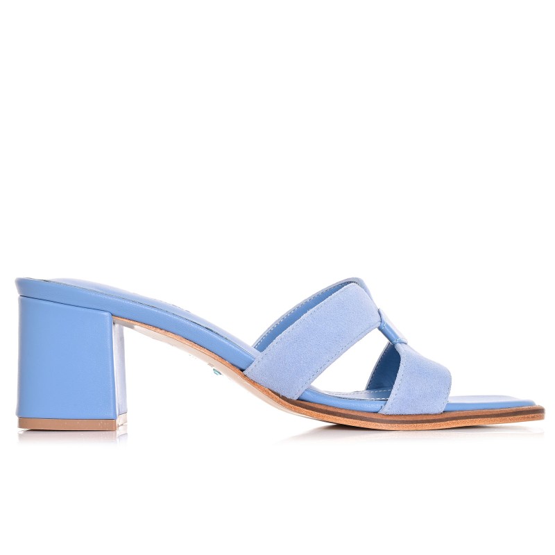 Women's Baby Blue Leather Mules