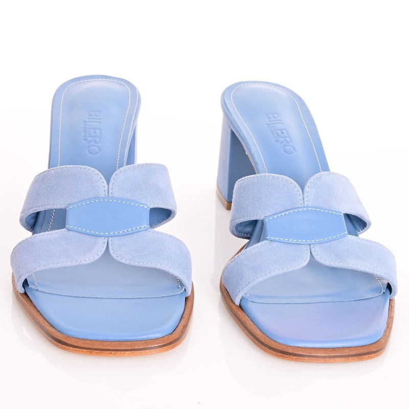 Women's Baby Blue Leather Mules