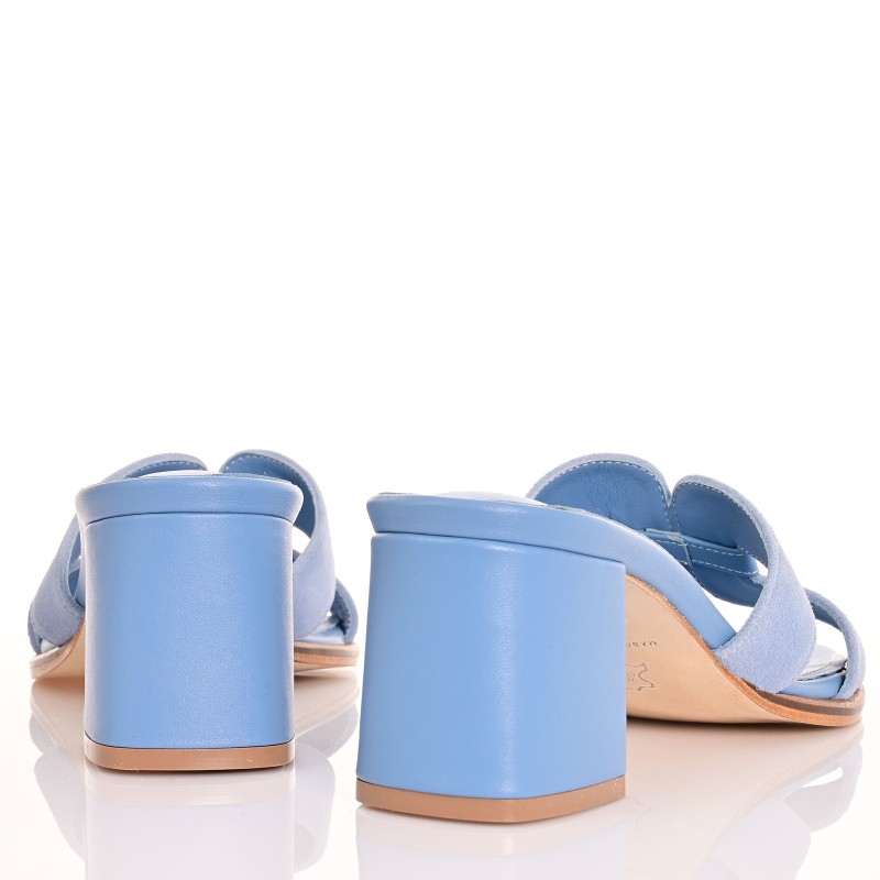 Women's Baby Blue Leather Mules