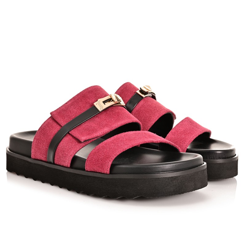 Women's Sandals Burgundy Suede Leather