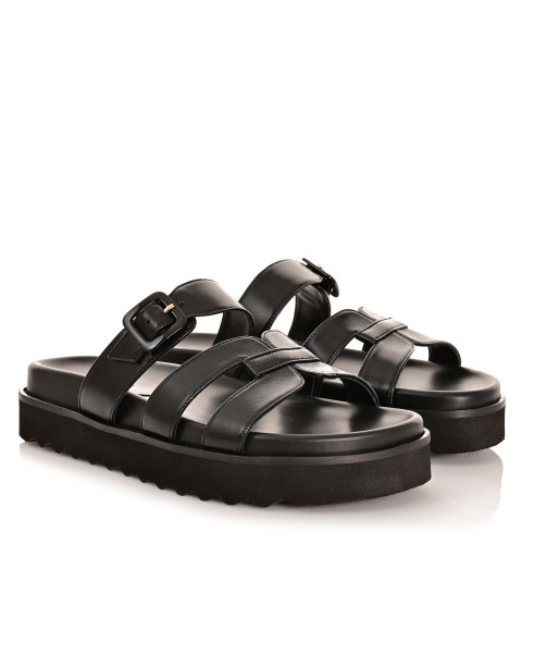 Women's Black Leather Sandals