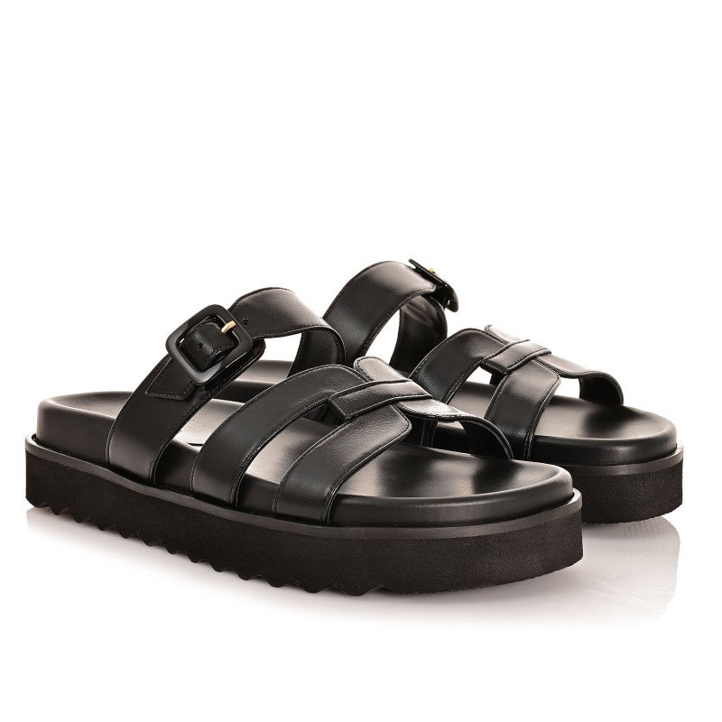 Women's Black Leather Sandals