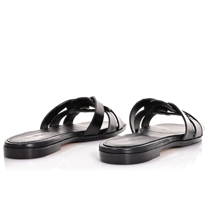 Women Flat Mules Black Leather
