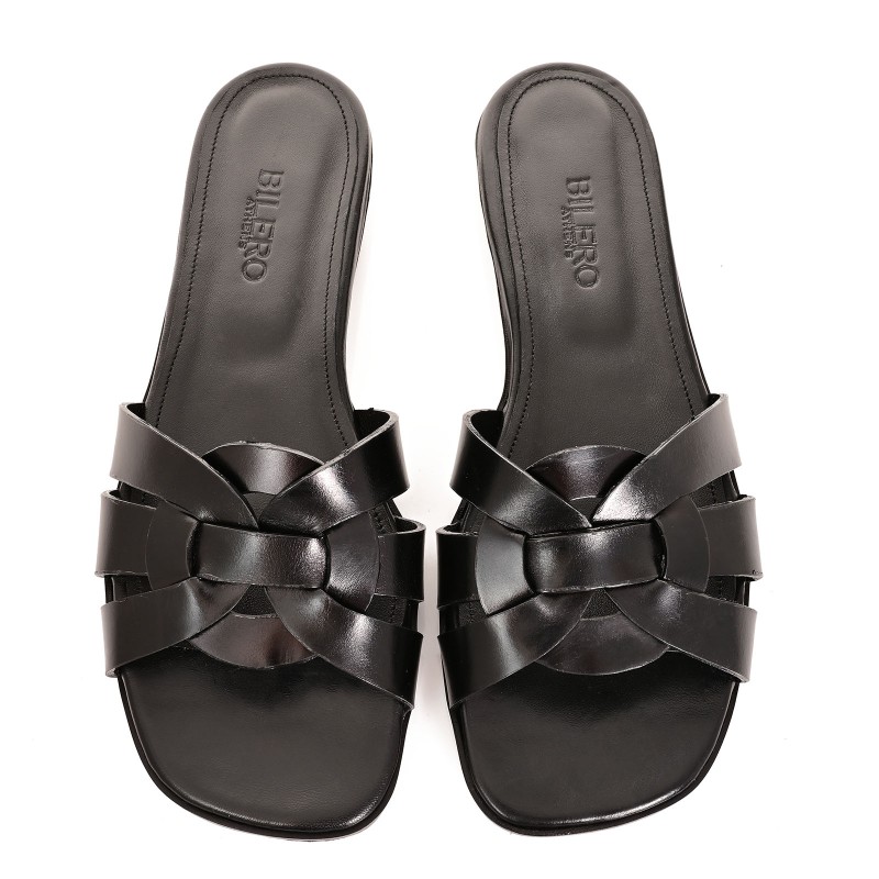 Women Flat Mules Black Leather
