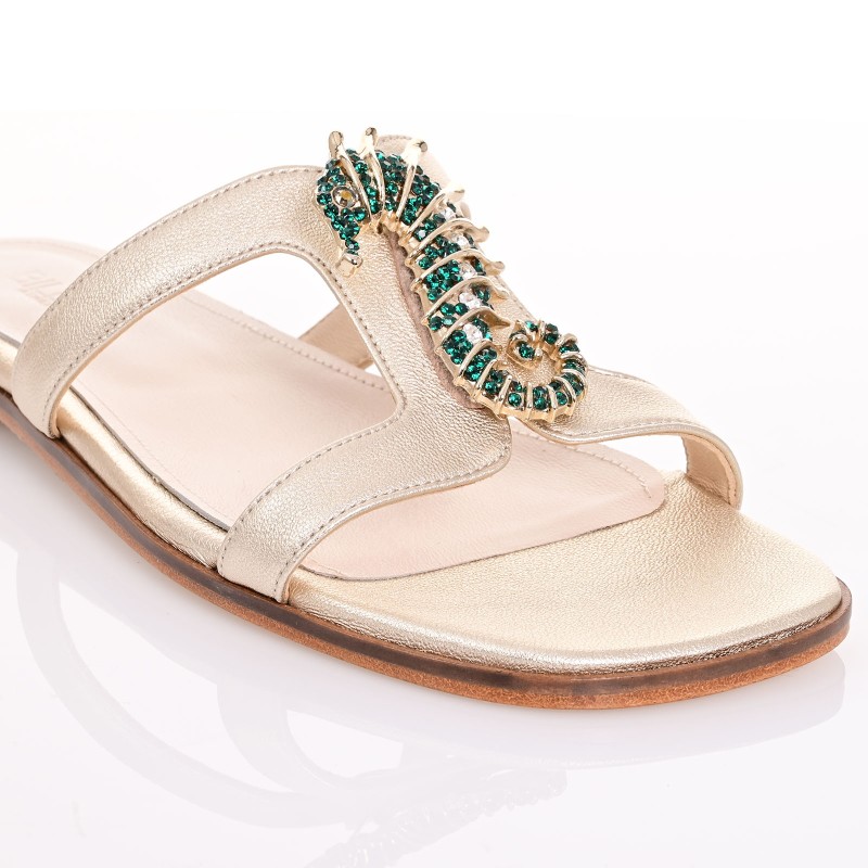 Women Mules Flats Gold Leather